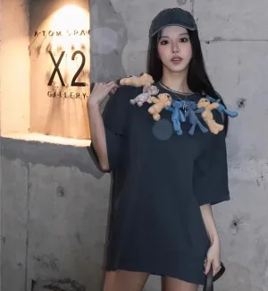 13DE MARZO Bear Around Neck T-Shirt (Black)