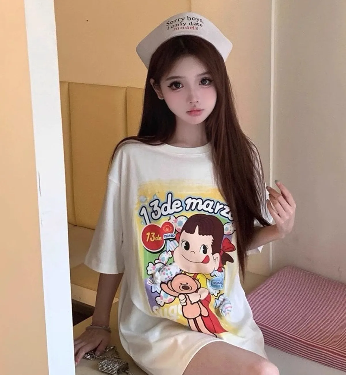 13DE MARZO X Peko Sweets Bear Washed T-Shirt (White)