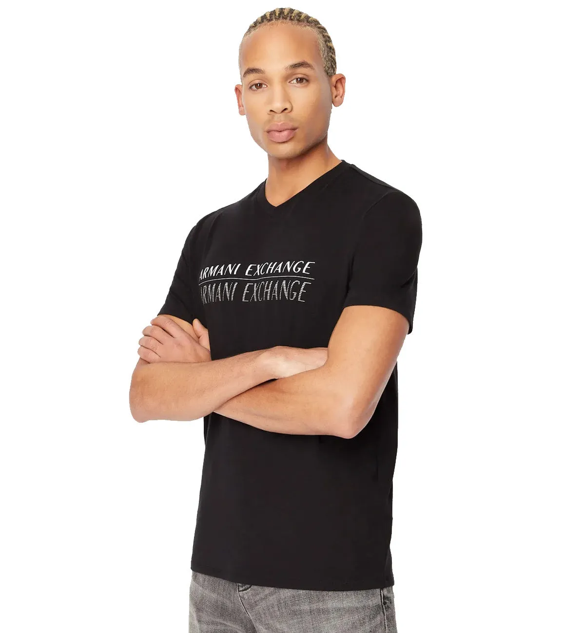 Armani Exchange Slim Fit Line Logo Tee (Black)