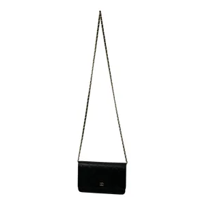 CHANEL/Cross Body Bag/Leather/BLK/Classic Wallet on Chain