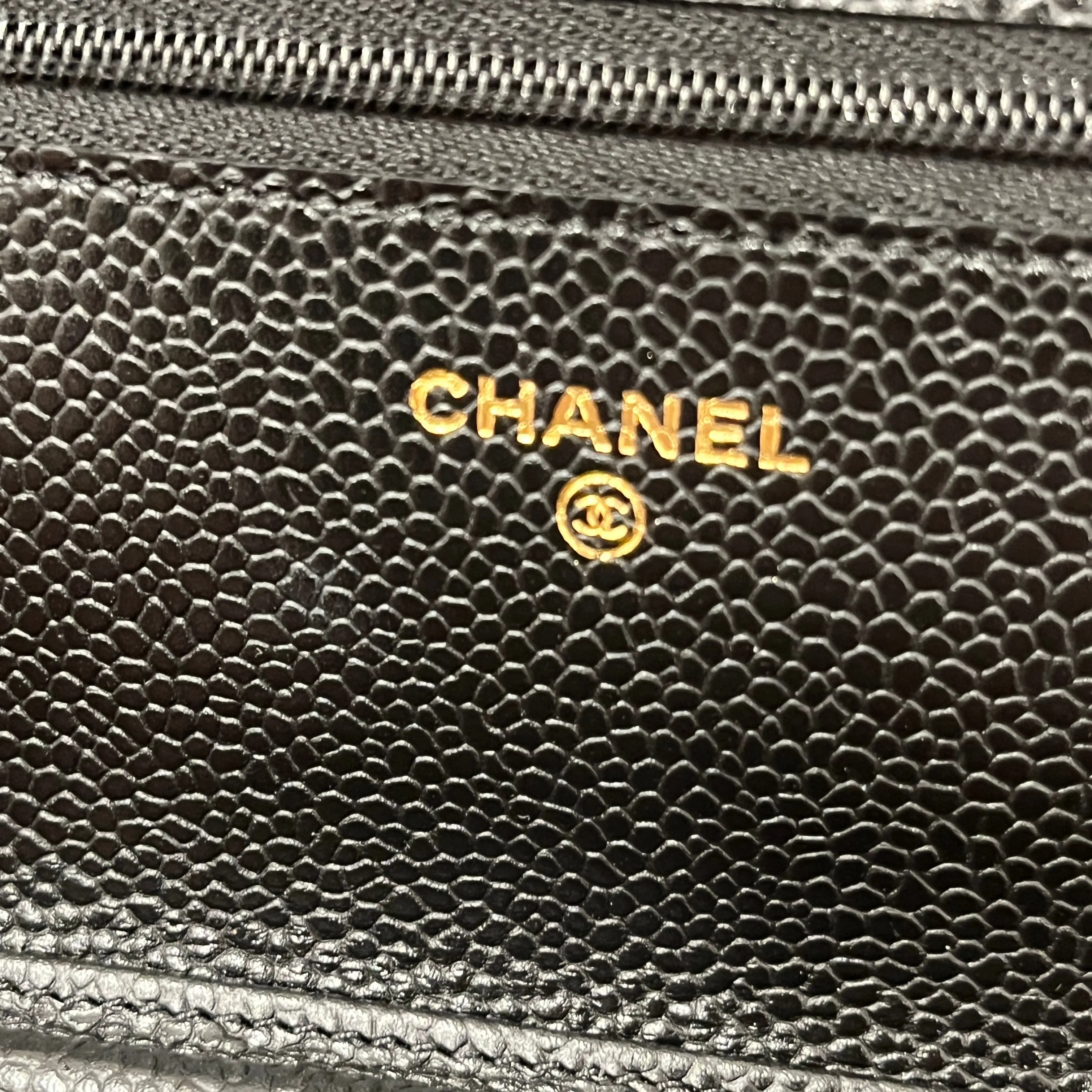 CHANEL/Cross Body Bag/Leather/BLK/Classic Wallet on Chain