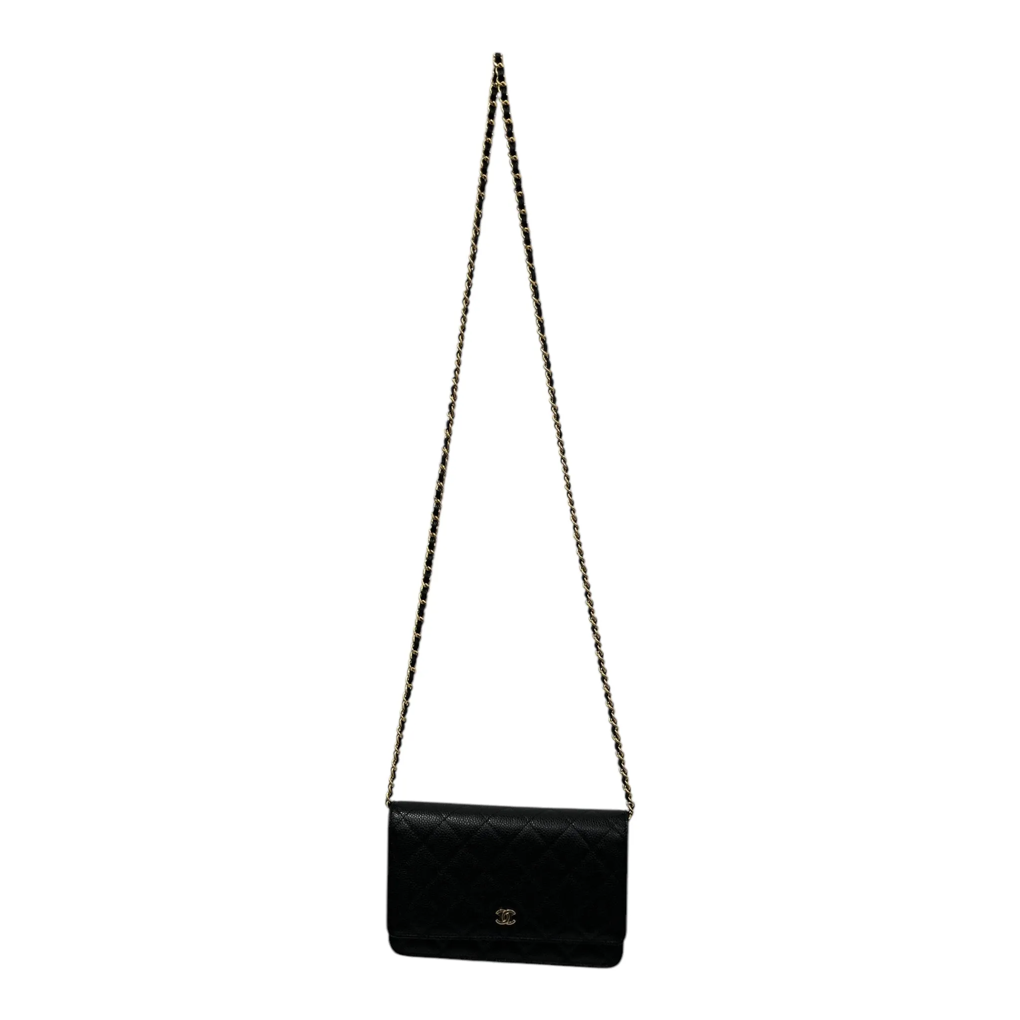 CHANEL/Cross Body Bag/Leather/BLK/Classic Wallet on Chain
