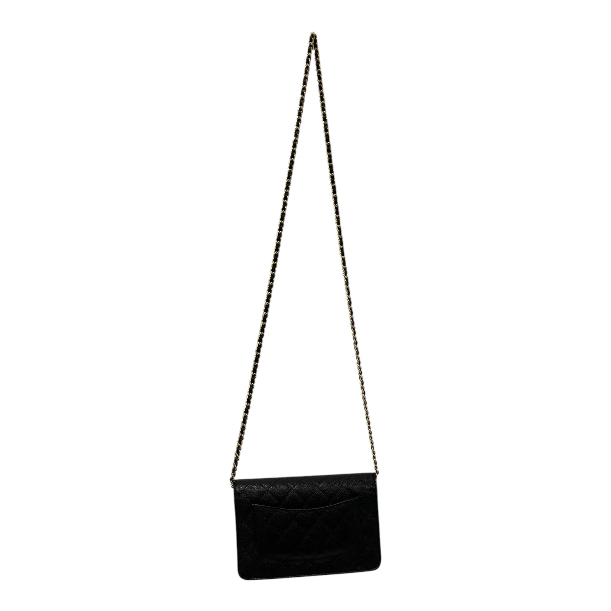 CHANEL/Cross Body Bag/Leather/BLK/Classic Wallet on Chain