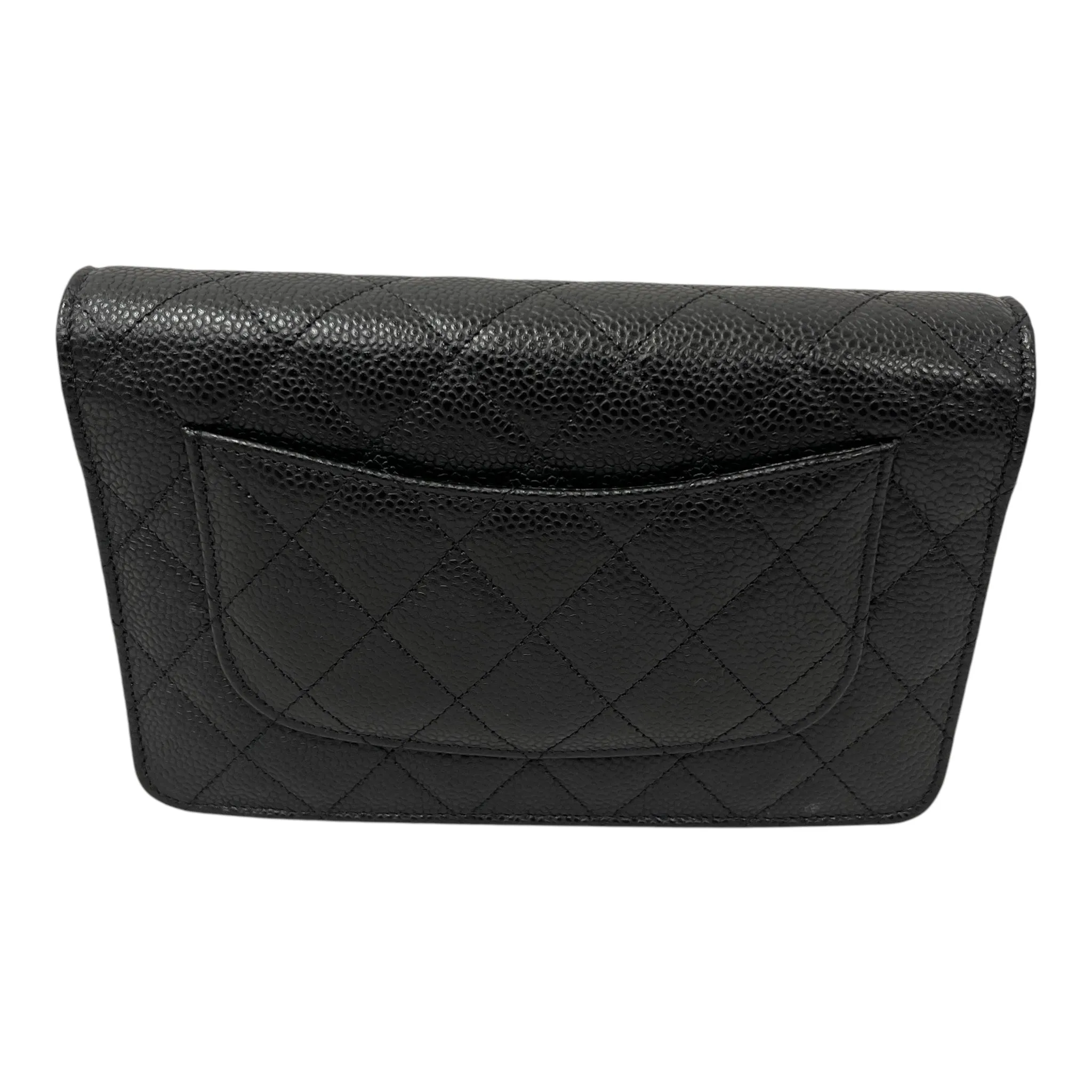 CHANEL/Cross Body Bag/Leather/BLK/Classic Wallet on Chain