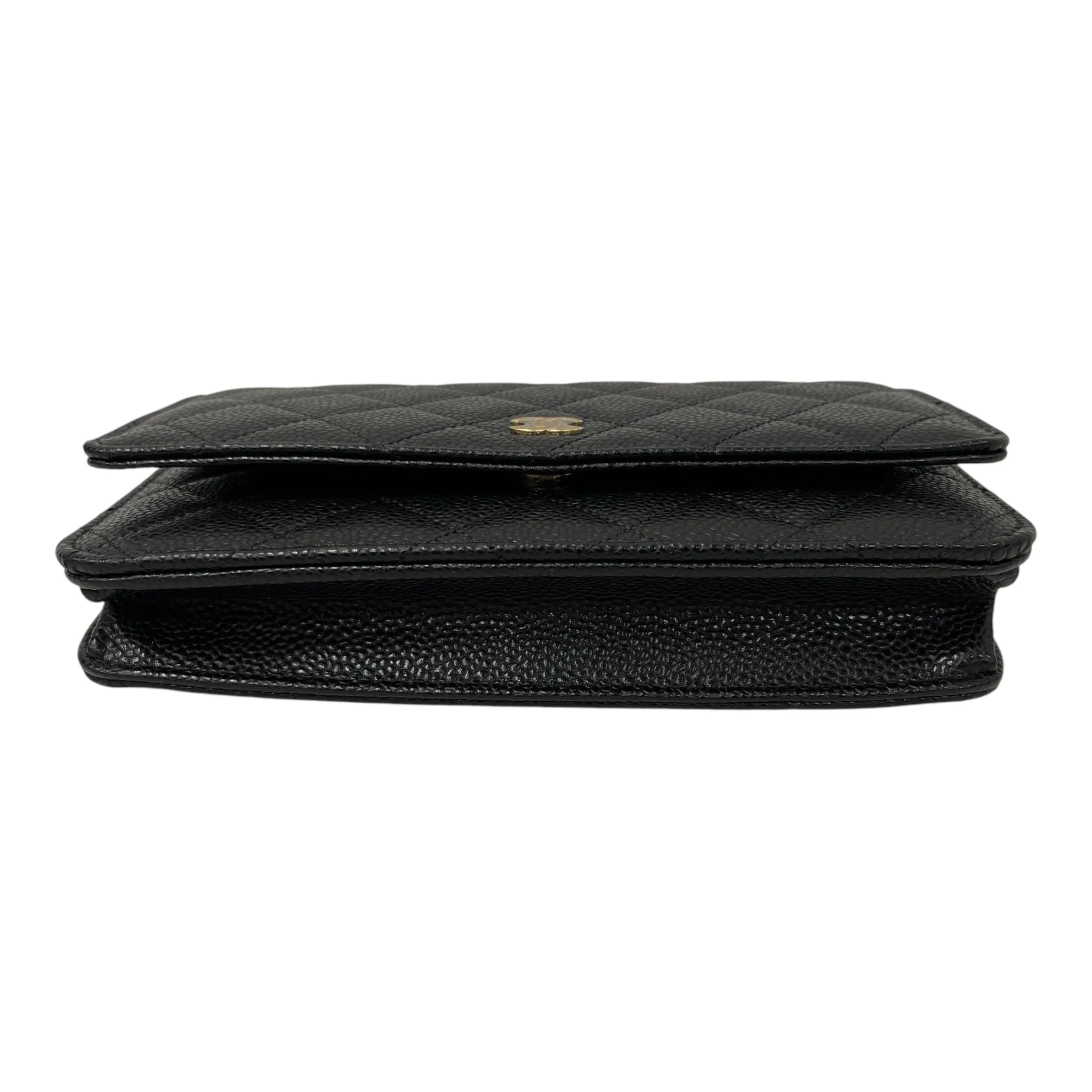 CHANEL/Cross Body Bag/Leather/BLK/Classic Wallet on Chain