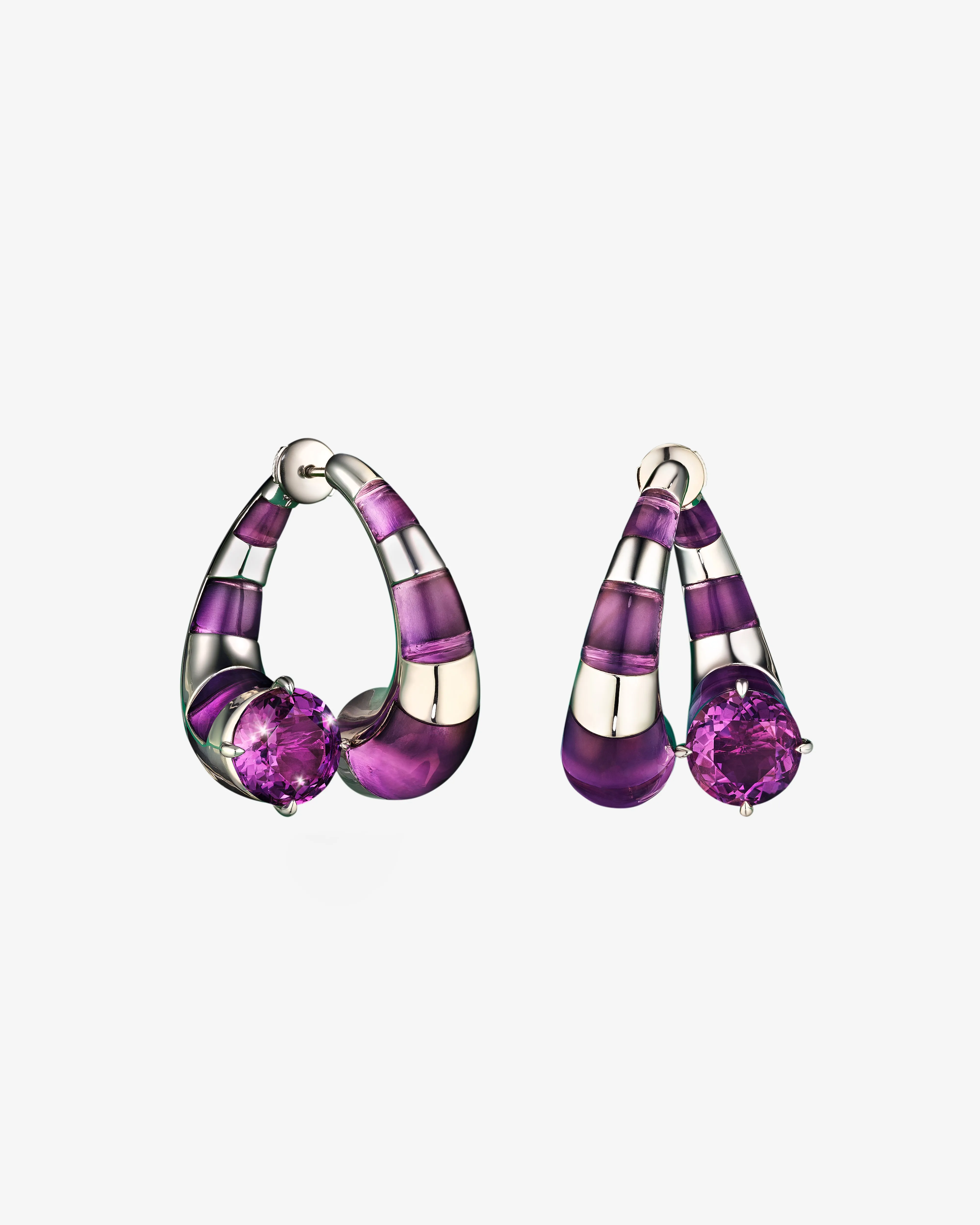 Dyne - Women's Amethyst Flow Earrings - (White Gold/Amethyst)
