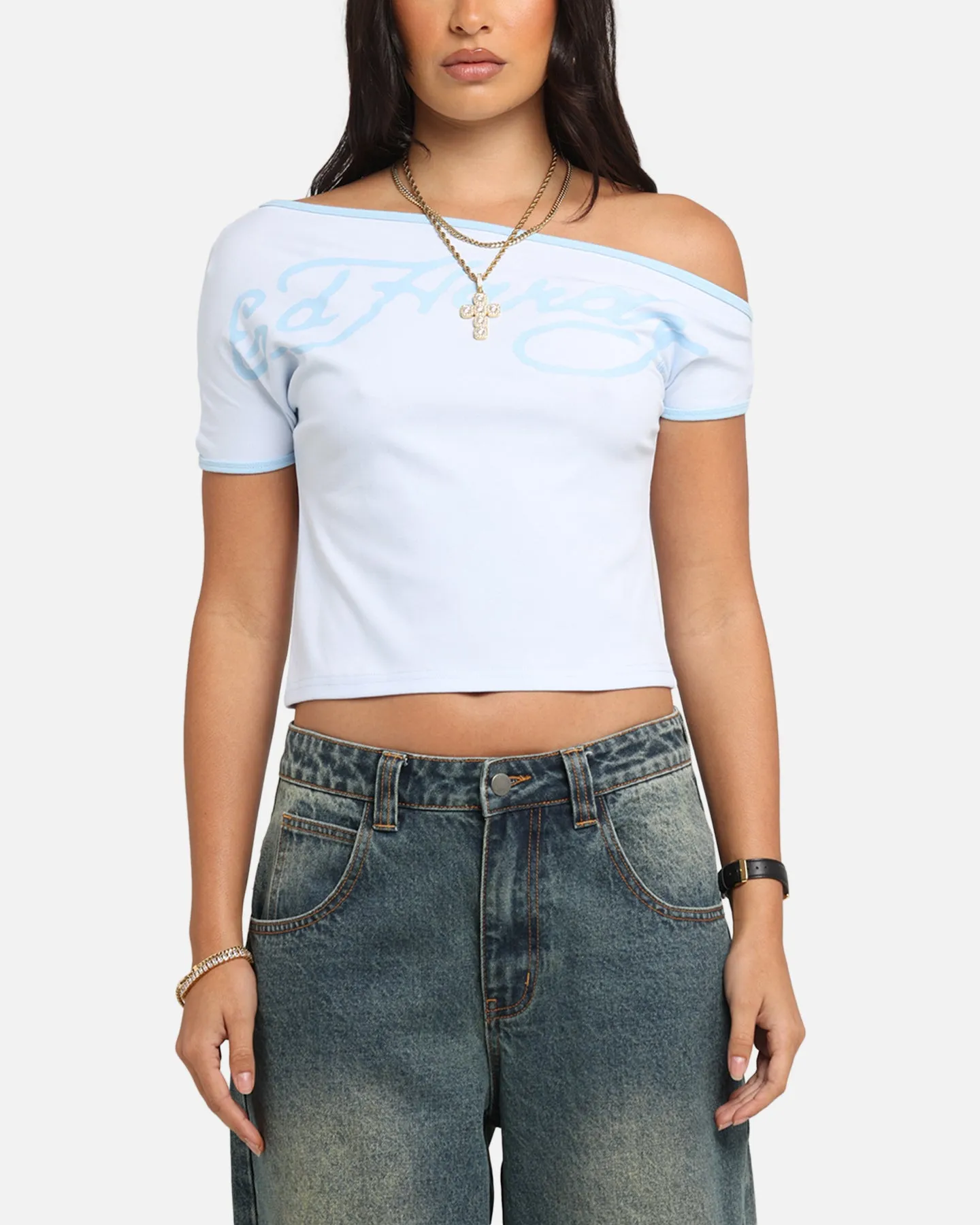 Ed Hardy Women's Aline Baby T-Shirt Blue