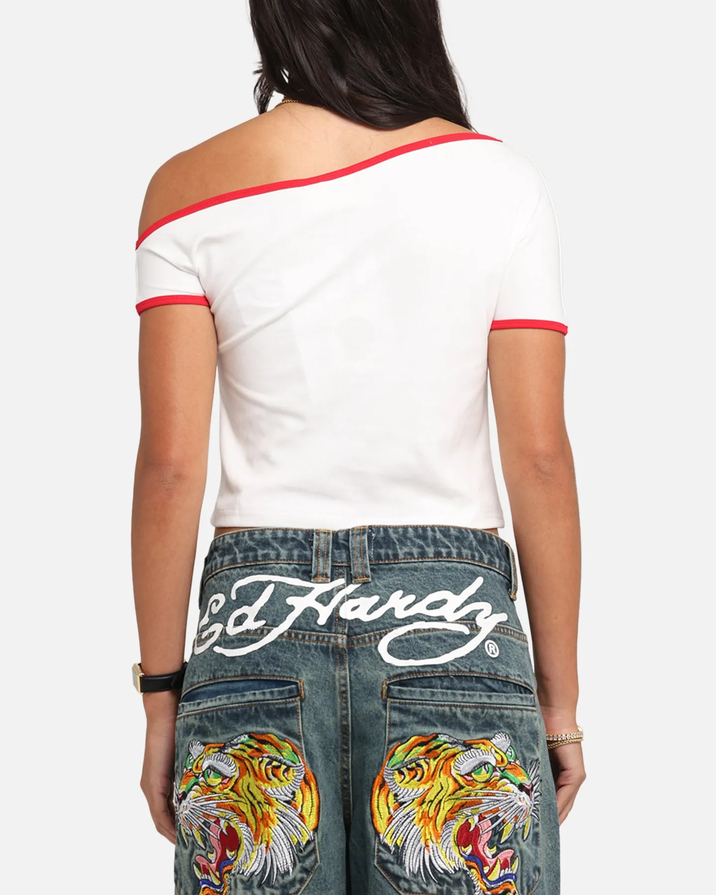 Ed Hardy Women's Aline Baby T-Shirt Off White/Red