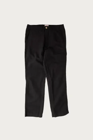 Flat Front Cotton/Linen Chinos - Faded Black