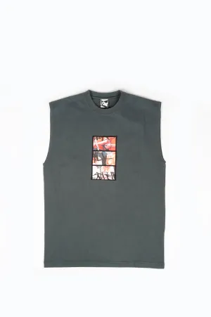 GR10K SEASONS UTILITY SLEEVE LESS T-SHIRT WITH PATCH ANTRACITE