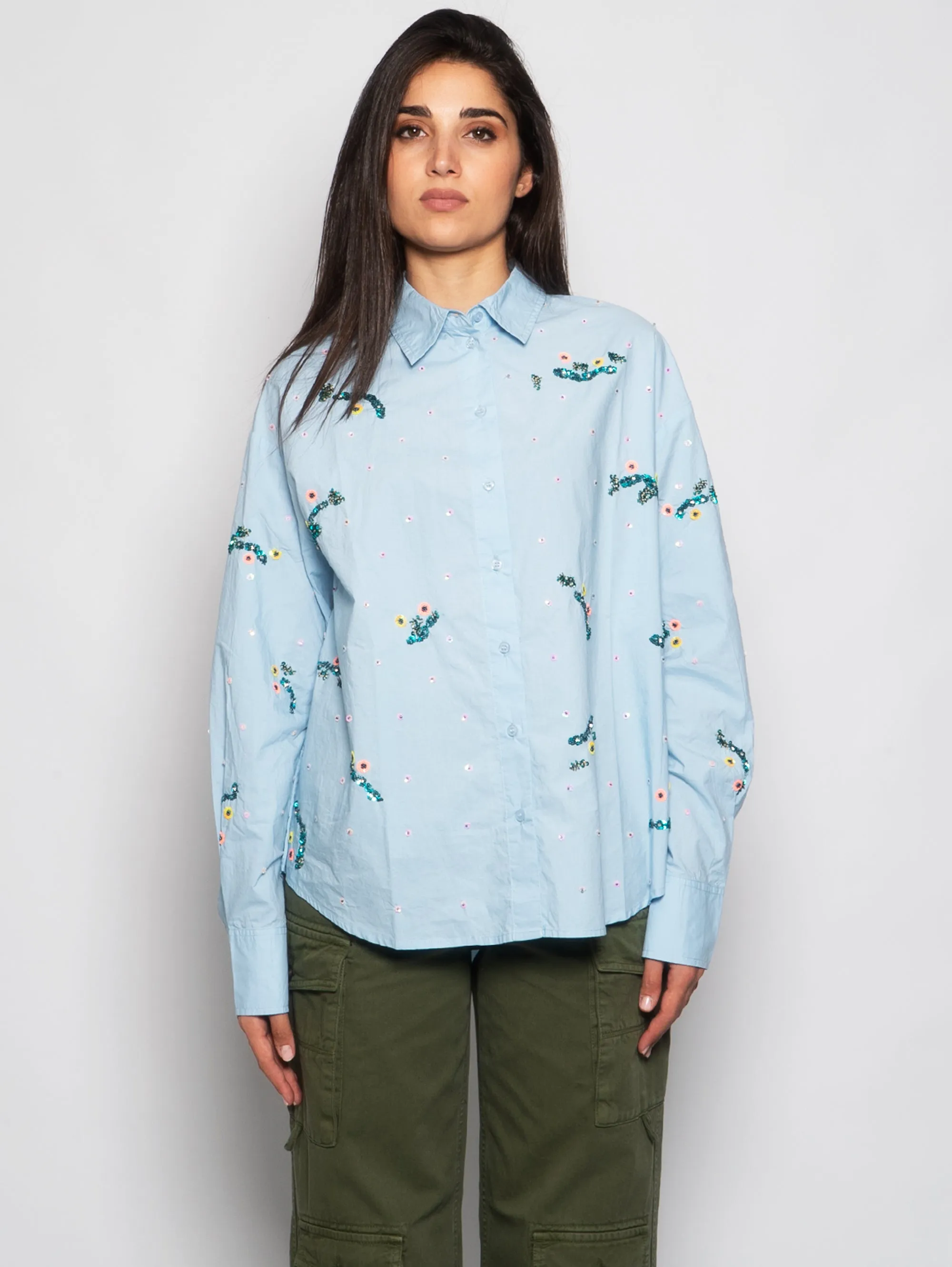 Light Blue Sequined Shirt