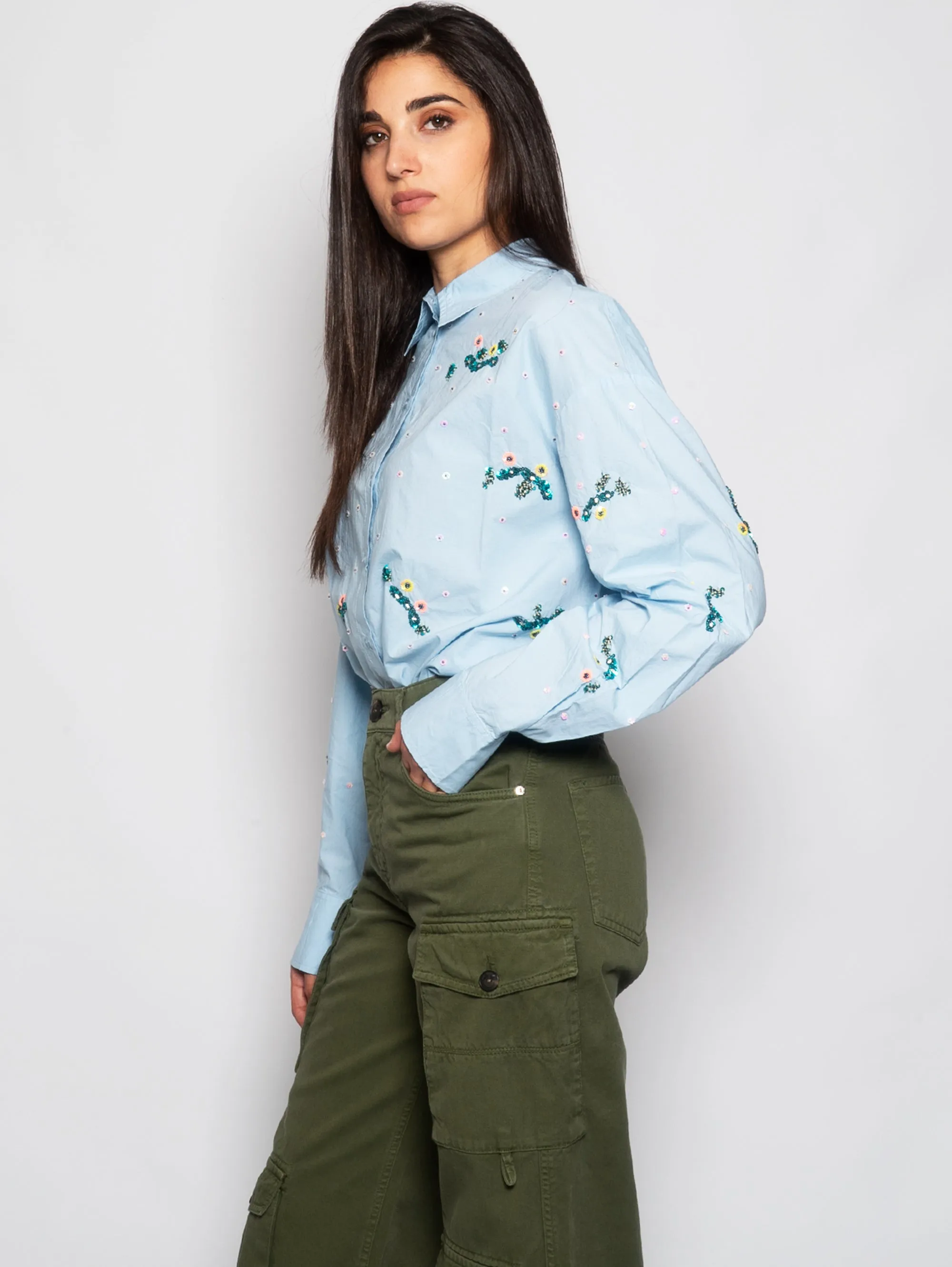 Light Blue Sequined Shirt