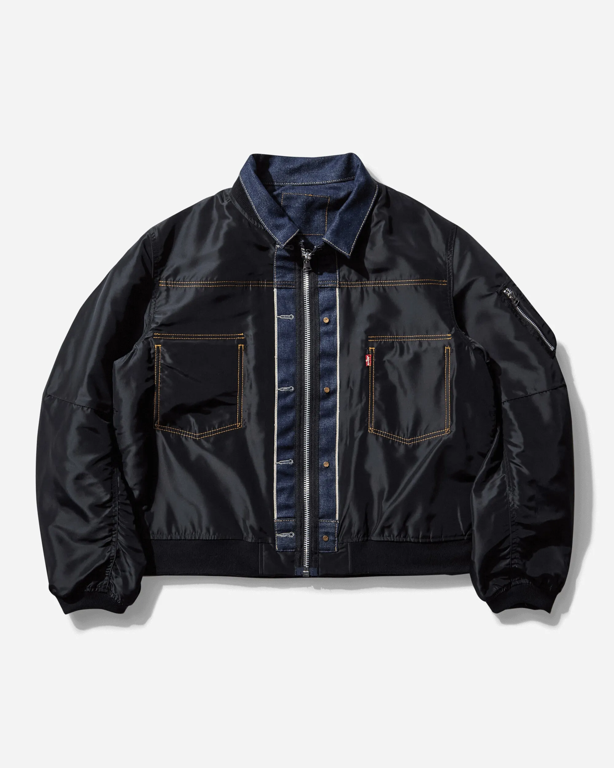 Men's sacai Denim x Nylon Twill Reversible Bomber Jacket Black