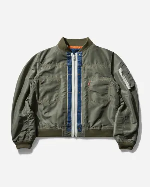Men's sacai Denim x Nylon Twill Reversible Bomber Jacket Khaki