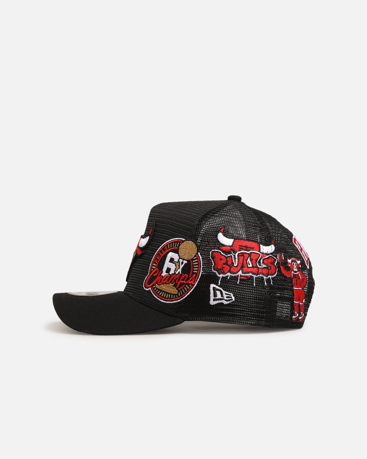 New Era Chicago Bulls 'Mesh Crown All Over Logos' 9FORTY A-Frame Snapback Official Team Colour