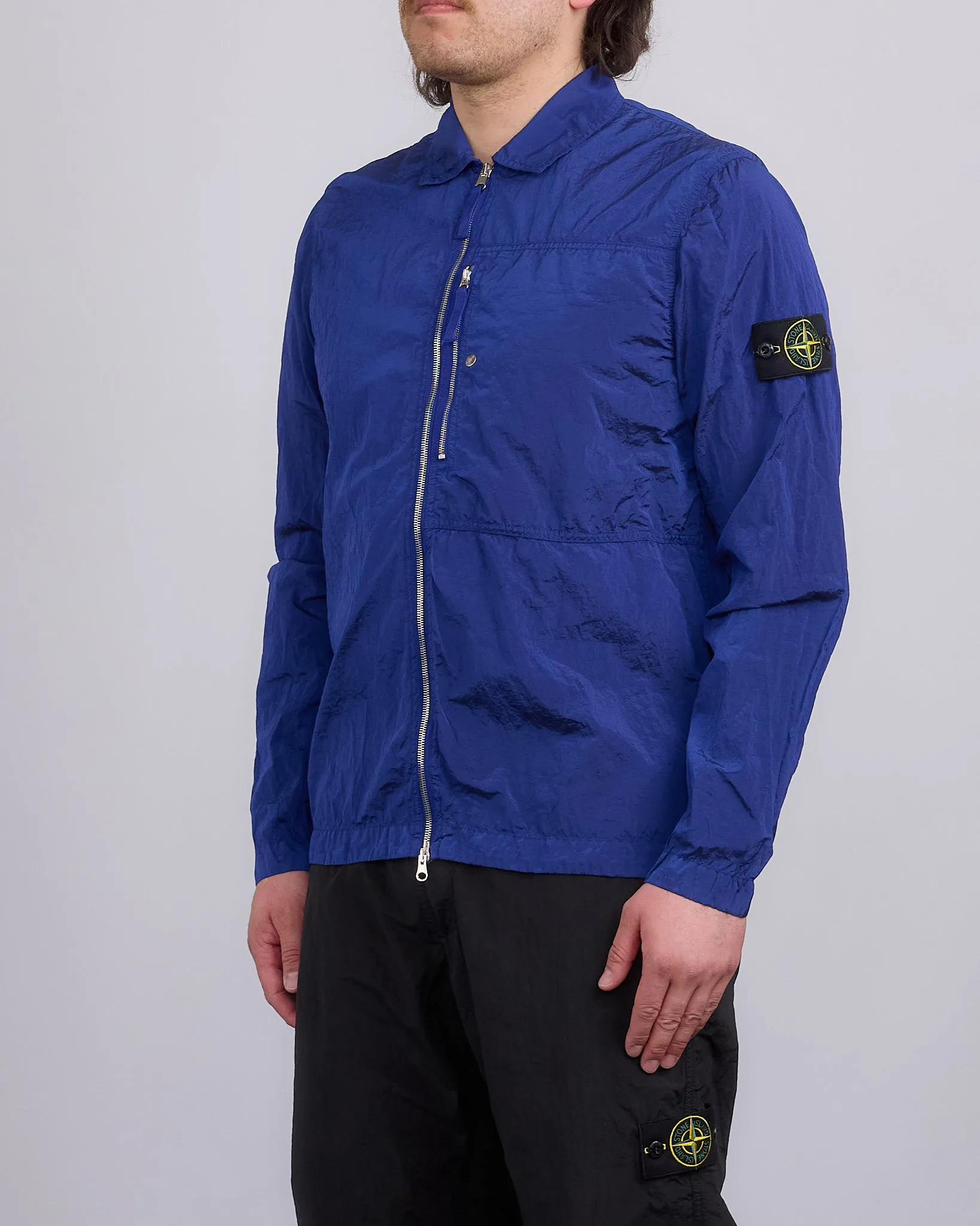 Stone Island Nylon Metal Econyl Zip Shirt Jacket Bright Blue