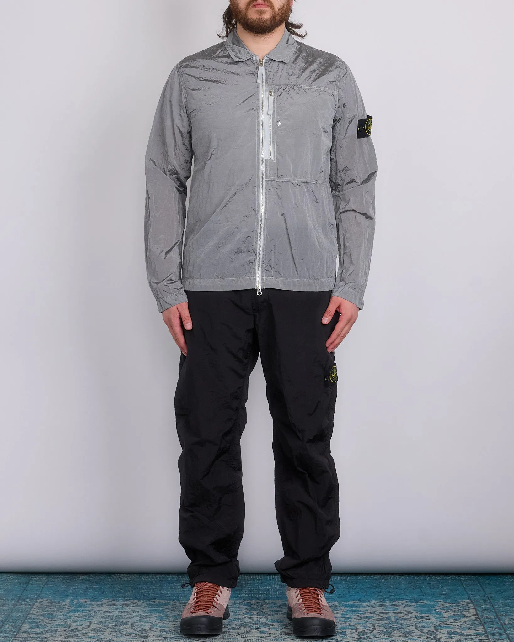 Stone Island Nylon Metal Econyl Zip Shirt Jacket  Pearl Grey