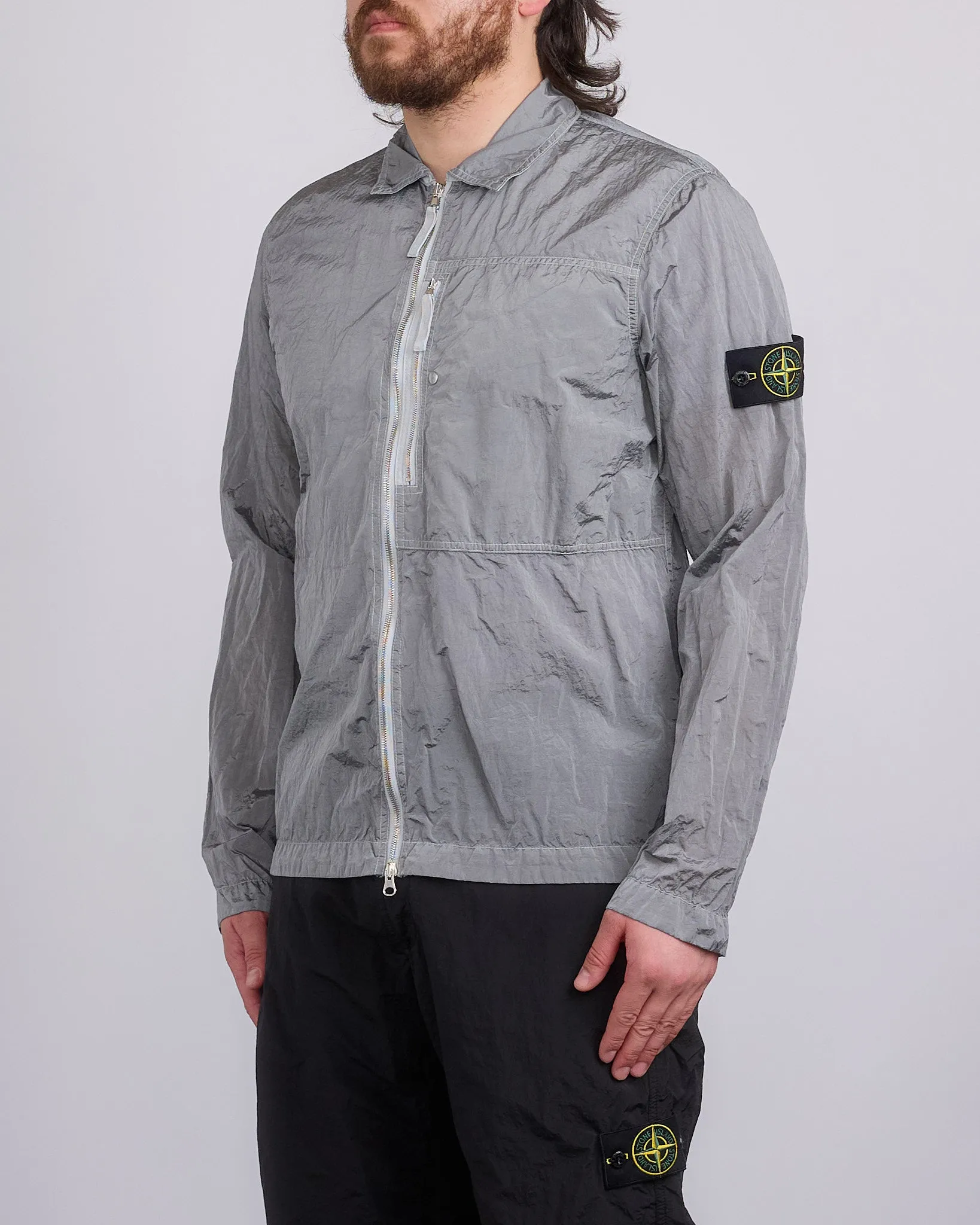 Stone Island Nylon Metal Econyl Zip Shirt Jacket  Pearl Grey