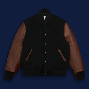THE ALBANY - Black Melton Wool/Espresso Leather Classic Fit