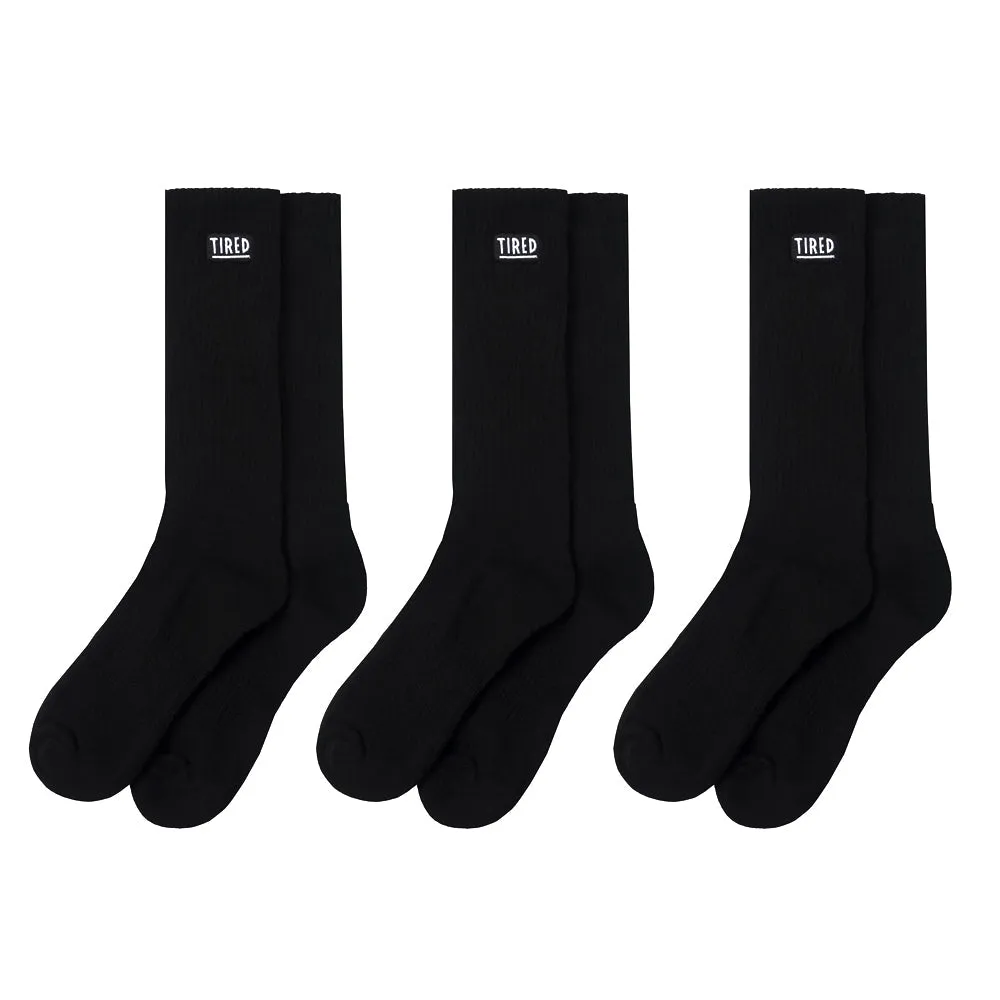 TIRED OG LOGO CREW SOCK 3 PACK // BLACK