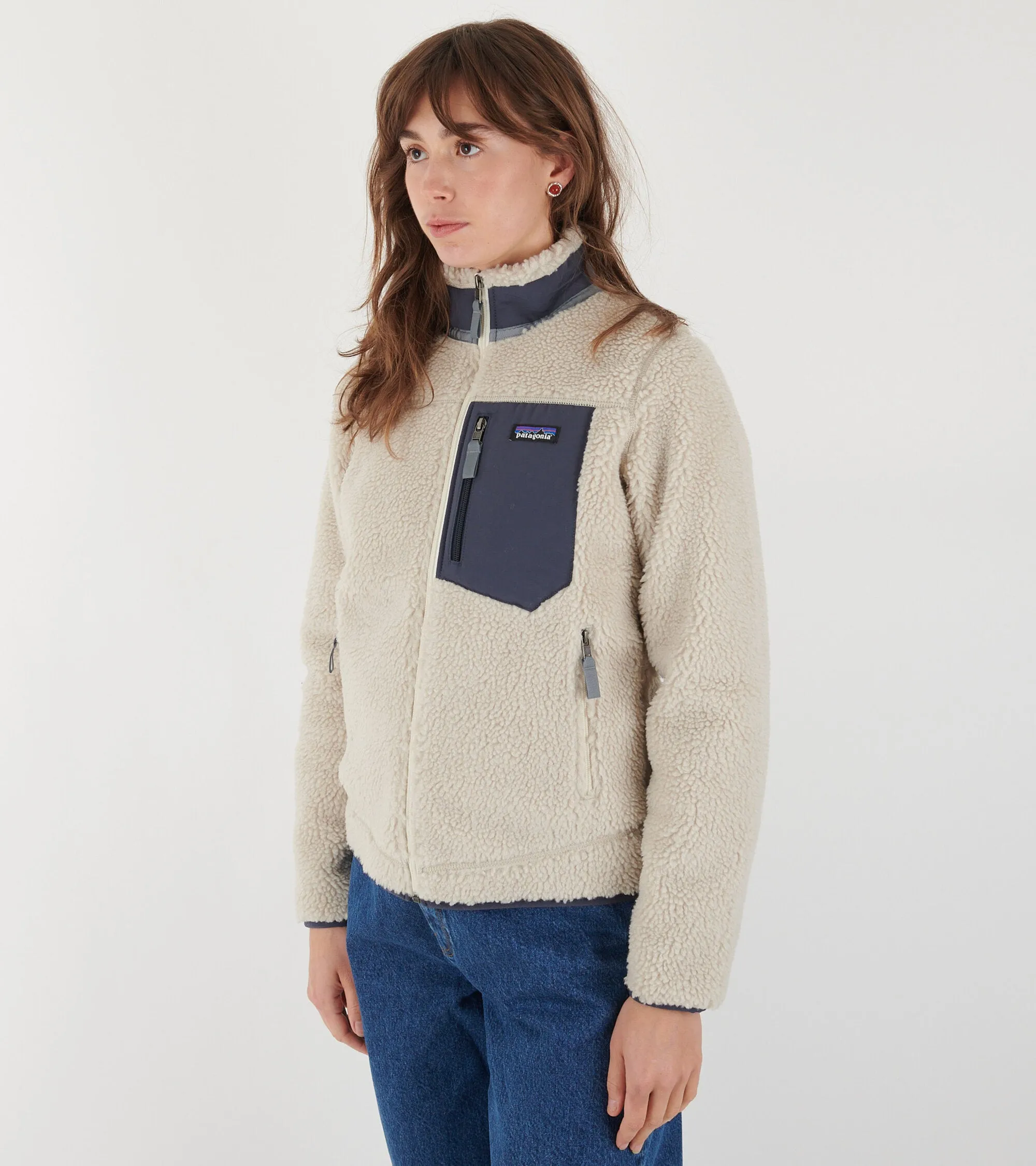 W's Classic Retro-X Fleece Jacket Natural/Smolder Blue