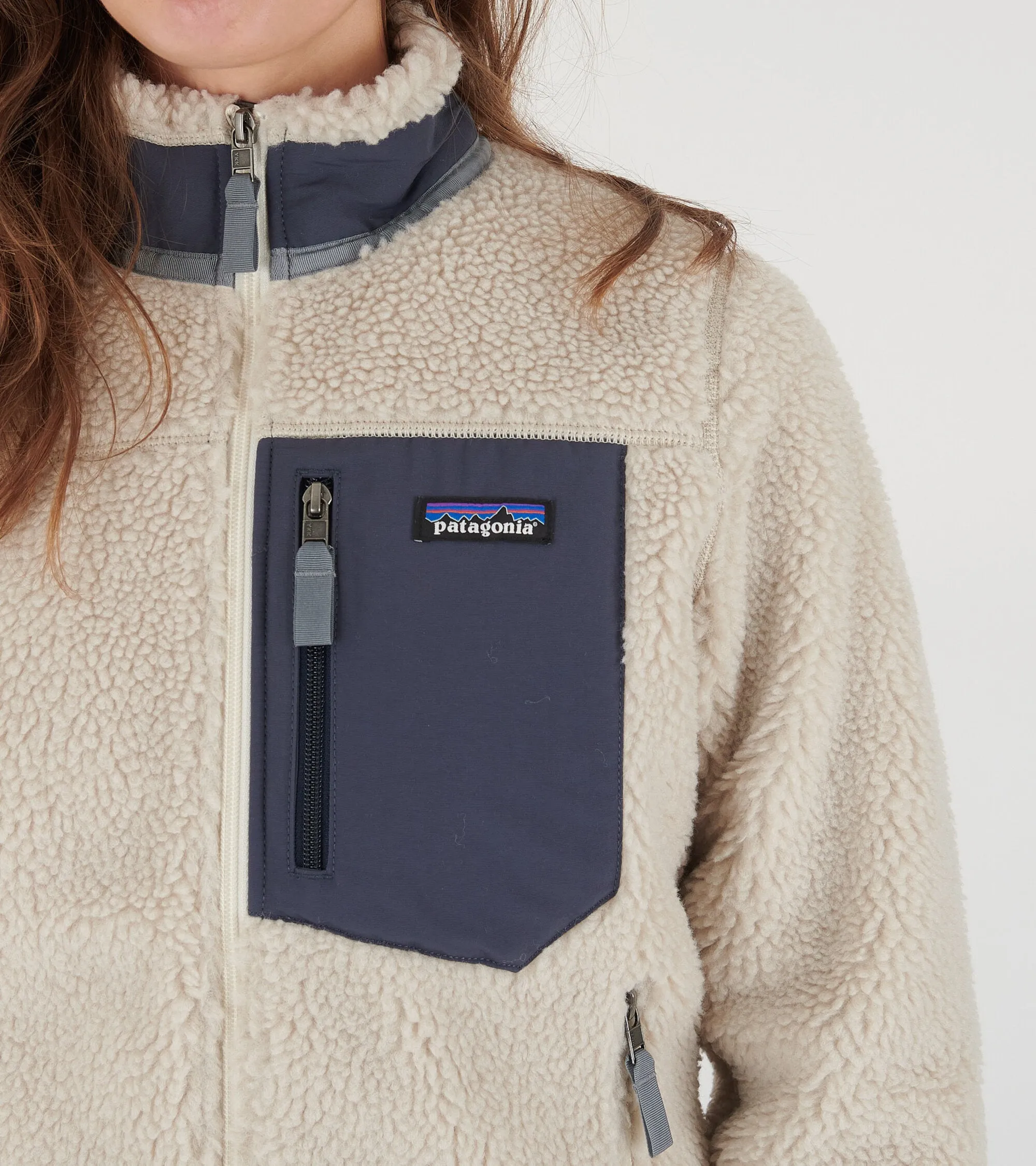 W's Classic Retro-X Fleece Jacket Natural/Smolder Blue